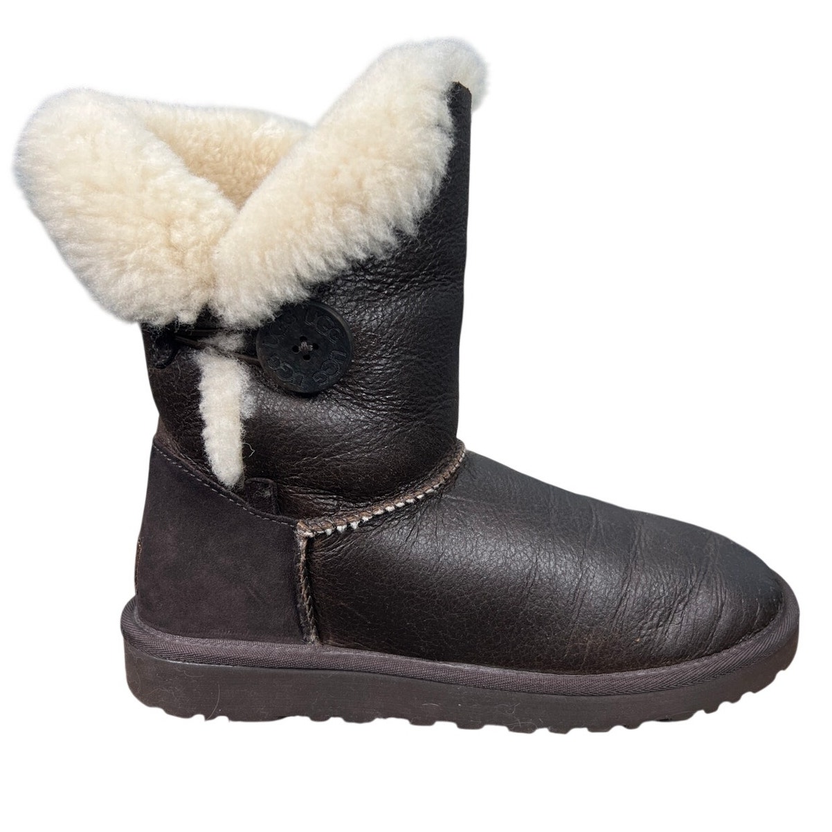 Ugg Women’s Bailey Button Brown Leather Winter Boots Size Us 7